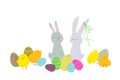Two Rabbits, Chicks, and Eggs Royalty Free Stock Photo